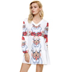 Santa Glasses Yoga Chill Vibe Tiered Long Sleeve Mini Dress