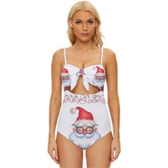 Santa Glasses Yoga Chill Vibe Knot Front One-piece Swimsuit