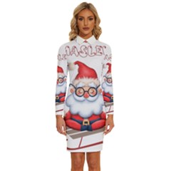 Santa Glasses Yoga Chill Vibe Long Sleeve Shirt Collar Bodycon Dress