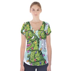 Dinosaur T-rex Dino Tyrannasaurus Short Sleeve Front Detail Top by Sarkoni