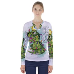 Dinosaur T-rex Dino Tyrannasaurus V-neck Long Sleeve Top by Sarkoni