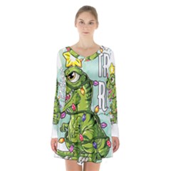 Dinosaur T-rex Dino Tyrannasaurus Long Sleeve Velvet V-neck Dress