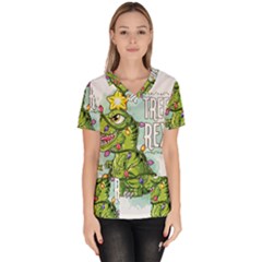 Dinosaur T-rex Dino Tyrannasaurus Women s V-neck Scrub Top by Sarkoni