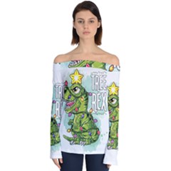 Dinosaur T-rex Dino Tyrannasaurus Off Shoulder Long Sleeve Top by Sarkoni