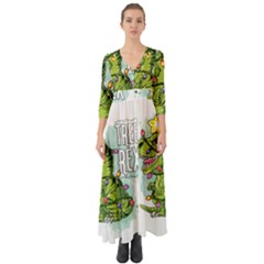 Dinosaur T-rex Dino Tyrannasaurus Button Up Boho Maxi Dress by Sarkoni