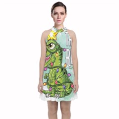 Dinosaur T-rex Dino Tyrannasaurus Velvet Halter Neckline Dress 