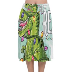 Dinosaur T-rex Dino Tyrannasaurus Velvet Flared Midi Skirt