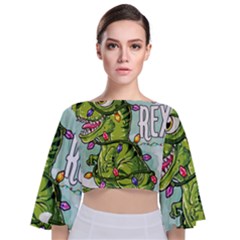 Dinosaur T-rex Dino Tyrannasaurus Tie Back Butterfly Sleeve Chiffon Top by Sarkoni