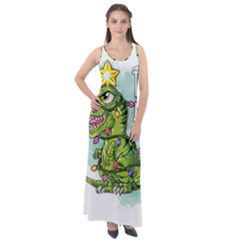 Dinosaur T-rex Dino Tyrannasaurus Sleeveless Velour Maxi Dress by Sarkoni