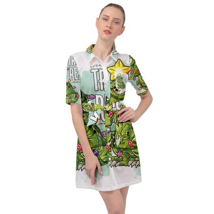 Dinosaur T-rex Dino Tyrannasaurus Belted Shirt Dress