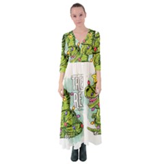 Dinosaur T-rex Dino Tyrannasaurus Button Up Maxi Dress by Sarkoni