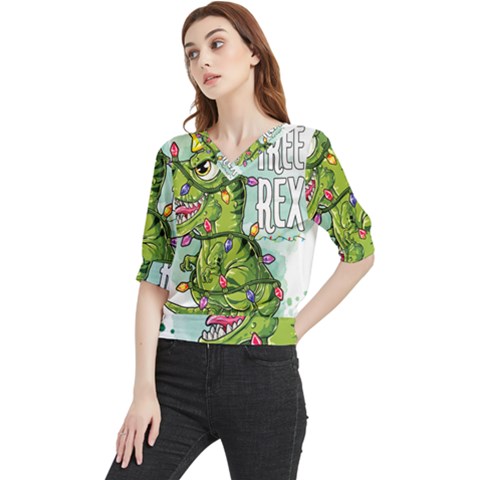 Dinosaur T-rex Dino Tyrannasaurus Quarter Sleeve Blouse by Sarkoni