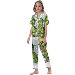 Dinosaur T-rex Dino Tyrannasaurus Kids  Satin Short Sleeve Pajamas Set by Sarkoni