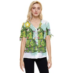 Dinosaur T-rex Dino Tyrannasaurus Bow Sleeve Button Up Top by Sarkoni