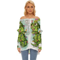 Dinosaur T-rex Dino Tyrannasaurus Off Shoulder Chiffon Pocket Shirt by Sarkoni