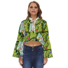 Dinosaur T-rex Dino Tyrannasaurus Boho Long Bell Sleeve Top