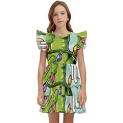 Dinosaur T-rex Dino Tyrannasaurus Kids  Winged Sleeve Dress by Sarkoni