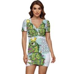 Dinosaur T-rex Dino Tyrannasaurus Low Cut Cap Sleeve Mini Dress by Sarkoni