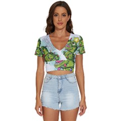 Dinosaur T-rex Dino Tyrannasaurus V-neck Crop Top by Sarkoni