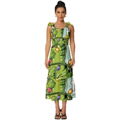 Dinosaur T-rex Dino Tyrannasaurus Tie-strap Tiered Midi Chiffon Dress by Sarkoni