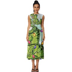 Dinosaur T-rex Dino Tyrannasaurus Sleeveless Round Neck Midi Dress by Sarkoni