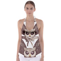 Owl Bird Feathers Tie Back Tankini Top by Sarkoni