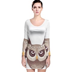 Owl Bird Feathers Long Sleeve Velvet Bodycon Dress