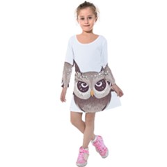 Owl Bird Feathers Kids  Long Sleeve Velvet Dress