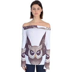 Owl Bird Feathers Off Shoulder Long Sleeve Top by Sarkoni