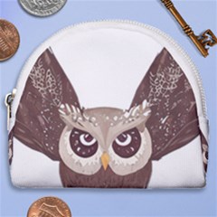 Owl Bird Feathers Horseshoe Style Canvas Pouch by Sarkoni