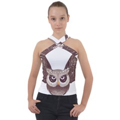 Owl Bird Feathers Cross Neck Velour Top by Sarkoni