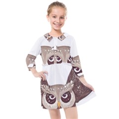 Owl Bird Feathers Kids  Quarter Sleeve Shirt Dress by Sarkoni