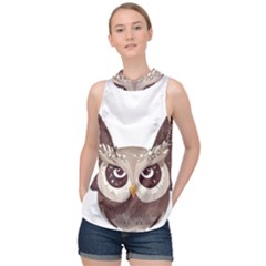 Owl Bird Feathers High Neck Satin Top by Sarkoni