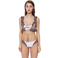 Owl Bird Feathers Low Cut Ruffle Edge Bikini Set