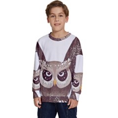 Owl Bird Feathers Kids  Crewneck Sweatshirt