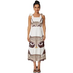 Owl Bird Feathers Tie-strap Tiered Midi Chiffon Dress by Sarkoni