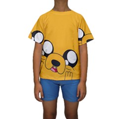 Adventure Time Cartoon Face Funny Happy Toon Kids  Short Sleeve Swimwear by Bedest