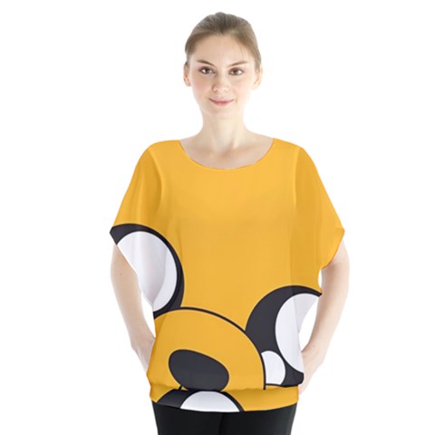 Adventure Time Cartoon Face Funny Happy Toon Batwing Chiffon Blouse by Bedest