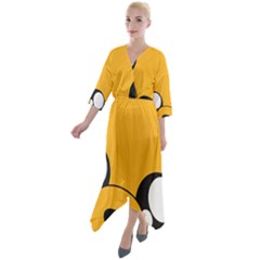 Adventure Time Cartoon Face Funny Happy Toon Quarter Sleeve Wrap Front Maxi Dress