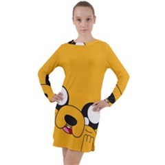 Adventure Time Cartoon Face Funny Happy Toon Long Sleeve Hoodie Dress by Bedest