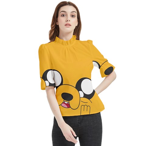 Adventure Time Cartoon Face Funny Happy Toon Frill Neck Blouse by Bedest