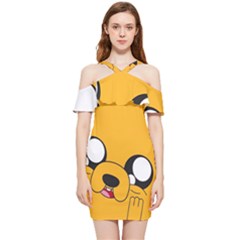 Adventure Time Cartoon Face Funny Happy Toon Shoulder Frill Bodycon Summer Dress by Bedest