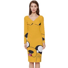 Adventure Time Cartoon Face Funny Happy Toon Long Sleeve V-neck Bodycon Dress  by Bedest