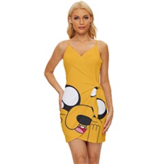 Adventure Time Cartoon Face Funny Happy Toon Wrap Tie Front Dress by Bedest