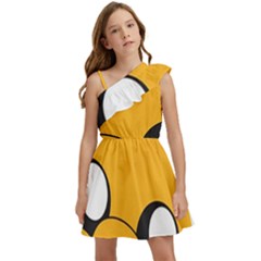 Adventure Time Cartoon Face Funny Happy Toon Kids  One Shoulder Party Dress by Bedest