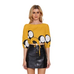 Adventure Time Cartoon Face Funny Happy Toon Mid Sleeve Drawstring Hem Top by Bedest