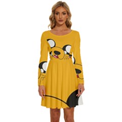 Adventure Time Cartoon Face Funny Happy Toon Long Sleeve Wide Neck Velvet Dress by Bedest