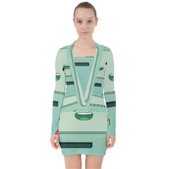 Adventure Time Bmo Beemo Green V-neck Bodycon Long Sleeve Dress by Bedest