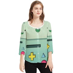 Adventure Time Bmo Beemo Green Chiffon Quarter Sleeve Blouse by Bedest