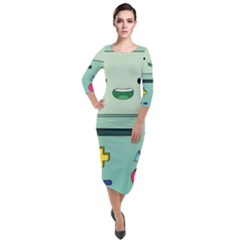 Adventure Time Bmo Beemo Green Quarter Sleeve Midi Velour Bodycon Dress by Bedest